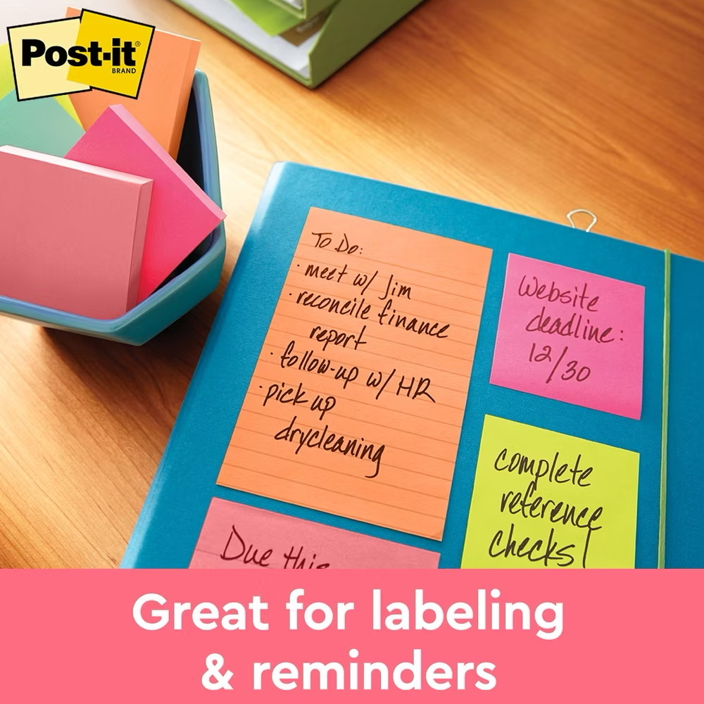 3M Post-it Notes Cube 654-5AN, Poptimistic, 3" x 3", 5 Assorted Neon Colours, 500'S/PACK