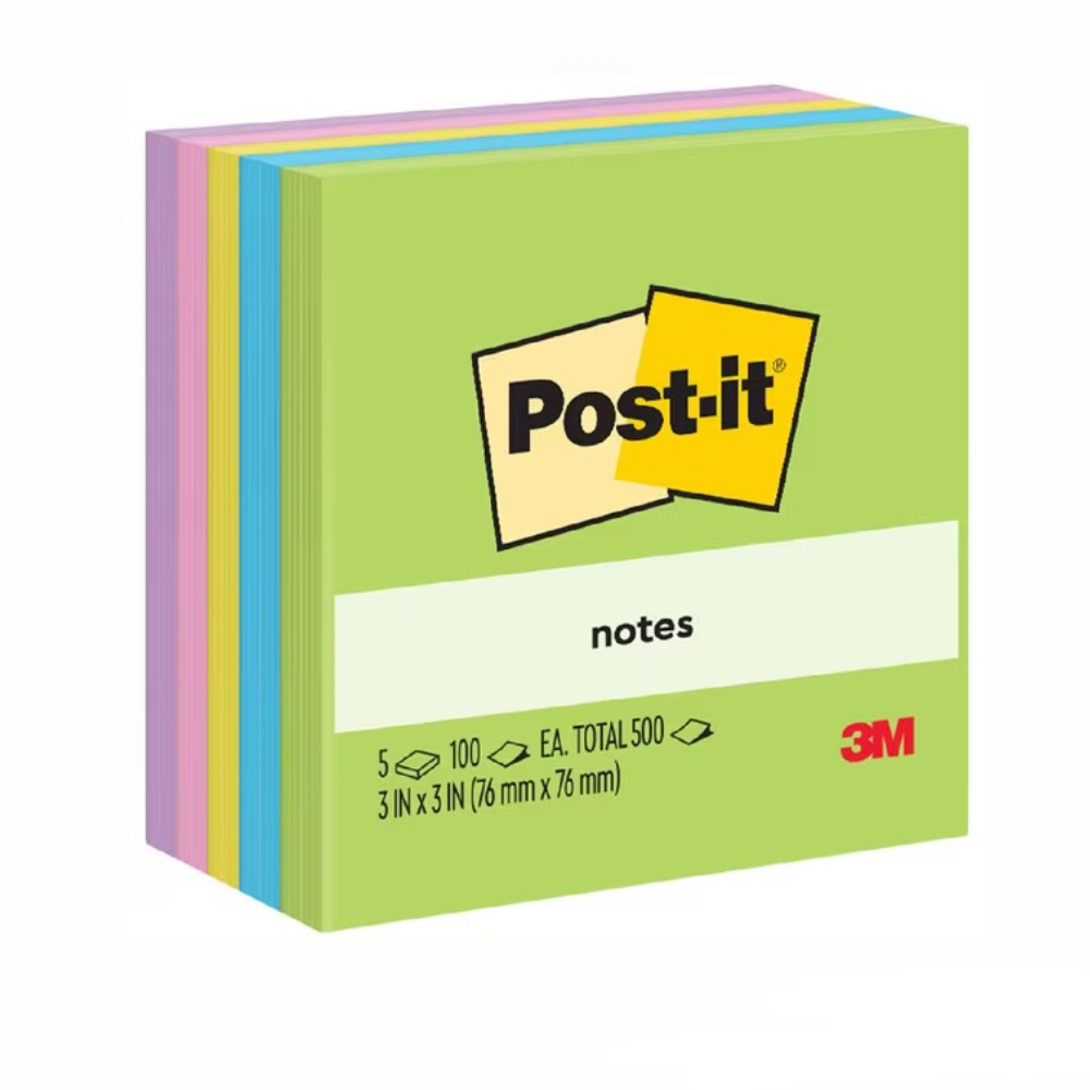 3M Post-it Notes Cube 654-5AU, Floral Fantacy, 3" x 3", 5 Assorted Neon Colours, 500'S/PACK