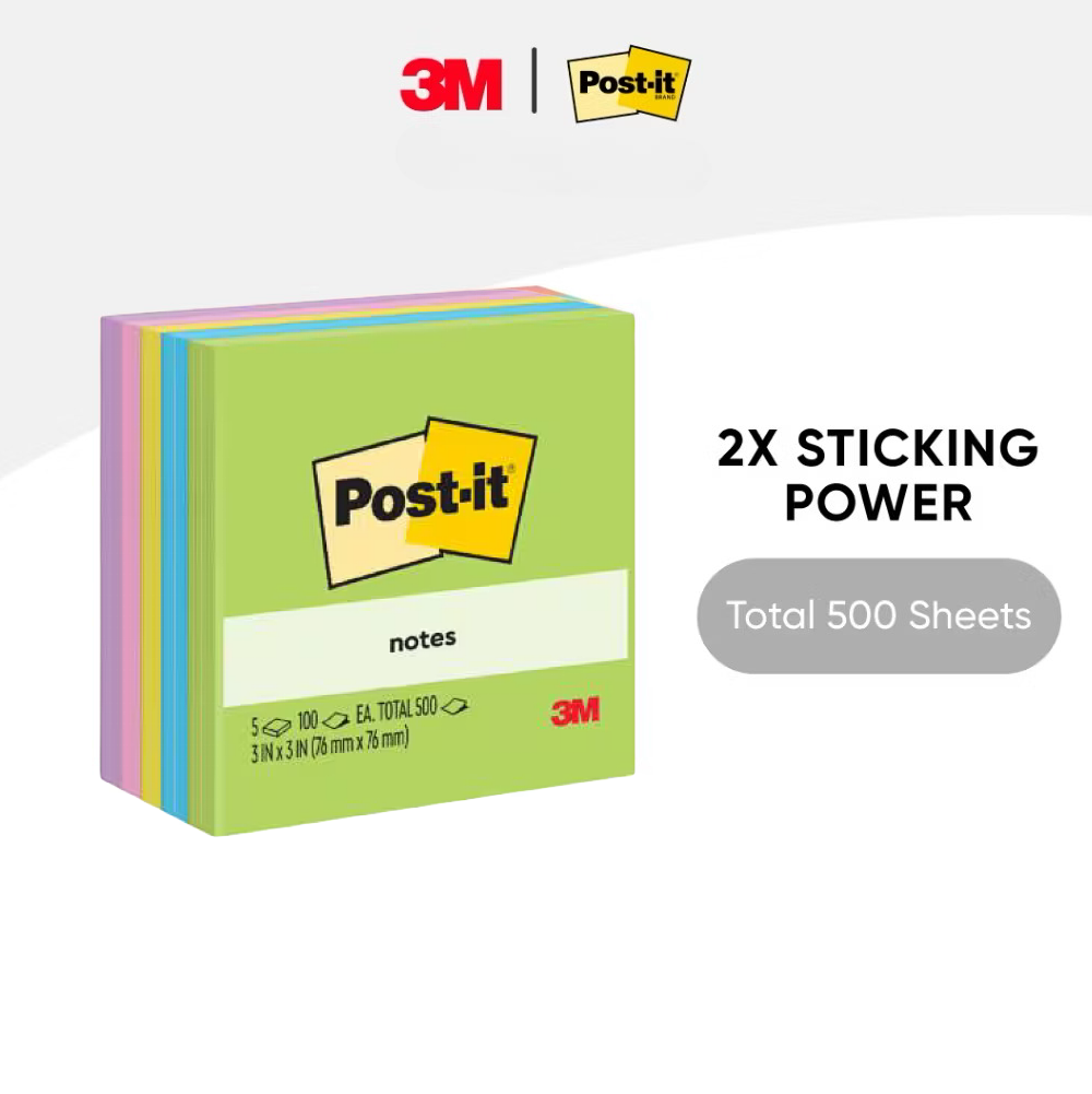 3M Post-it Notes Cube 654-5AU, Floral Fantacy, 3" x 3", 5 Assorted Neon Colours, 500'S/PACK