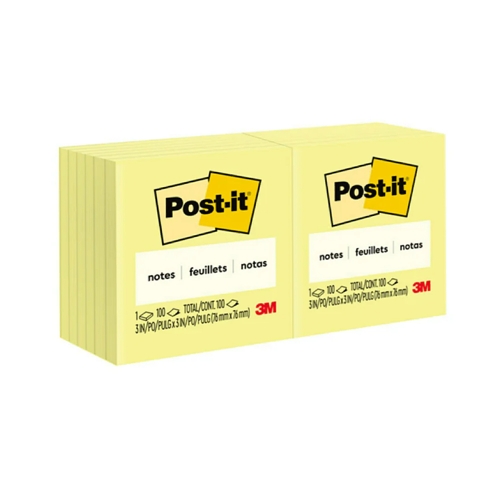 3M Post-it Notes 654 Yellow 3" x 3" 100'S (12PADS/PACK)