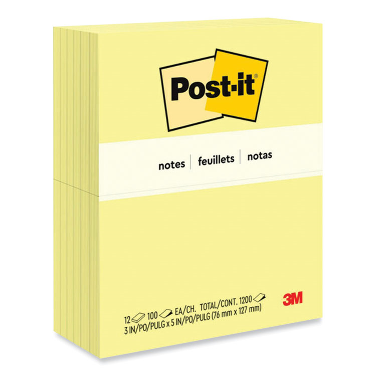 3M Post-it Notes 655 Yellow 3" x 5" 100'S
