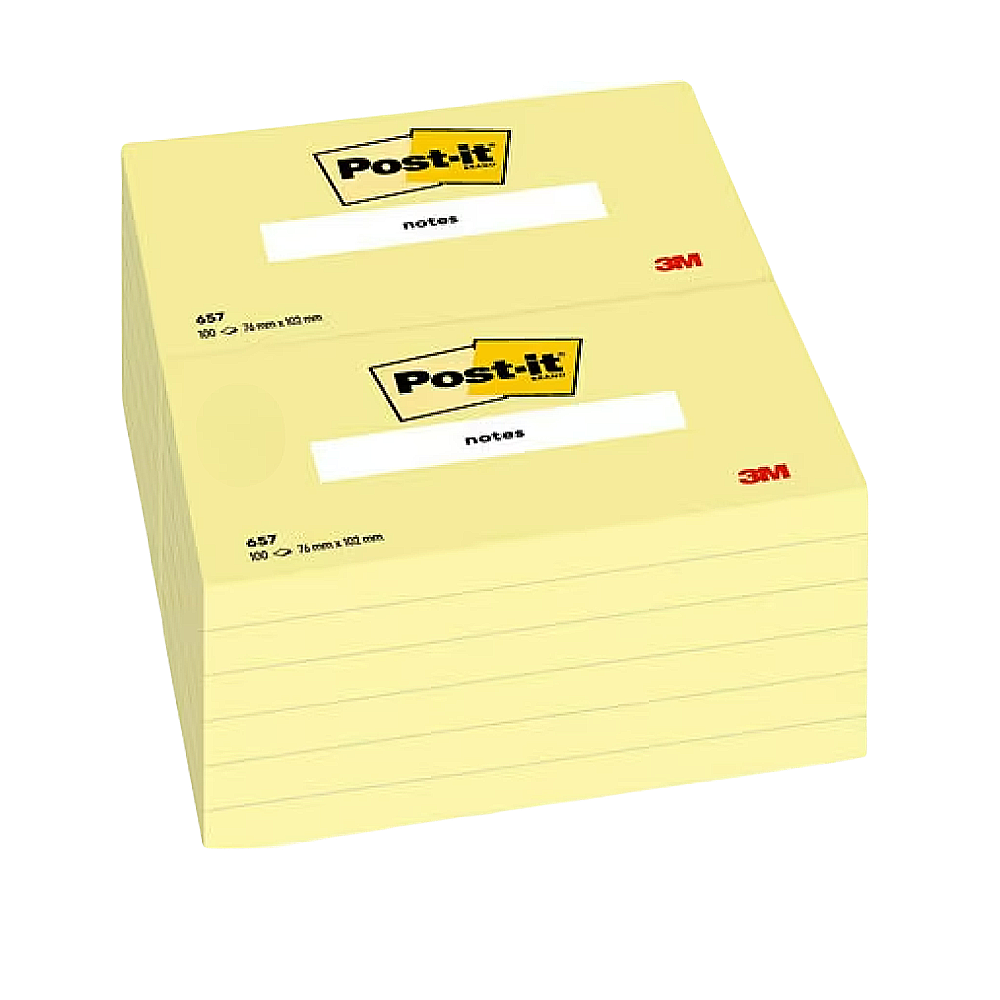 3M Post-it Notes 657 Yellow 3" x 4" 100'S (12PADS/PACK)