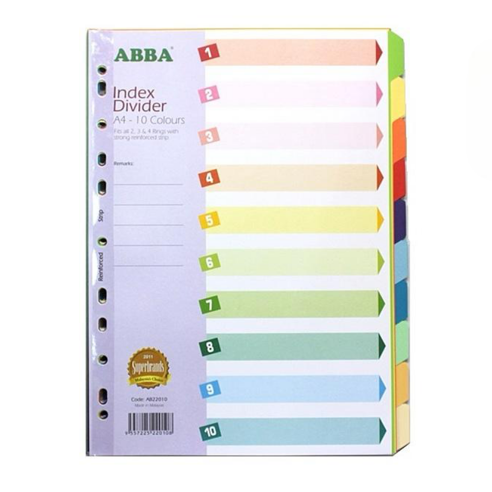 ABBA AB22010 A4 Colour Index Divider 10 Colours (5SETS/PKT)