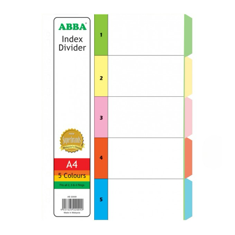 ABBA AB22009 A4 Colour Index Divider 5 Colours (10SETS/PKT)