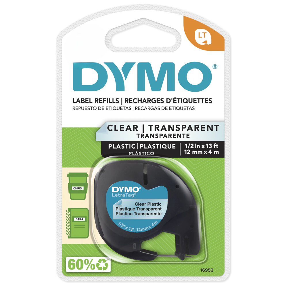 DYMO 12mm x 4m LetraTag Plastic Tape - Clear