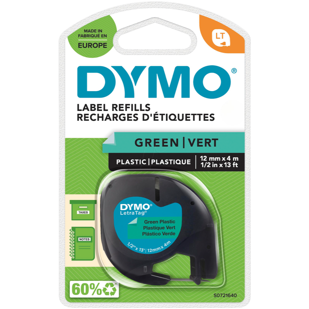 DYMO 12mm x 4m LetraTag Plastic Tape