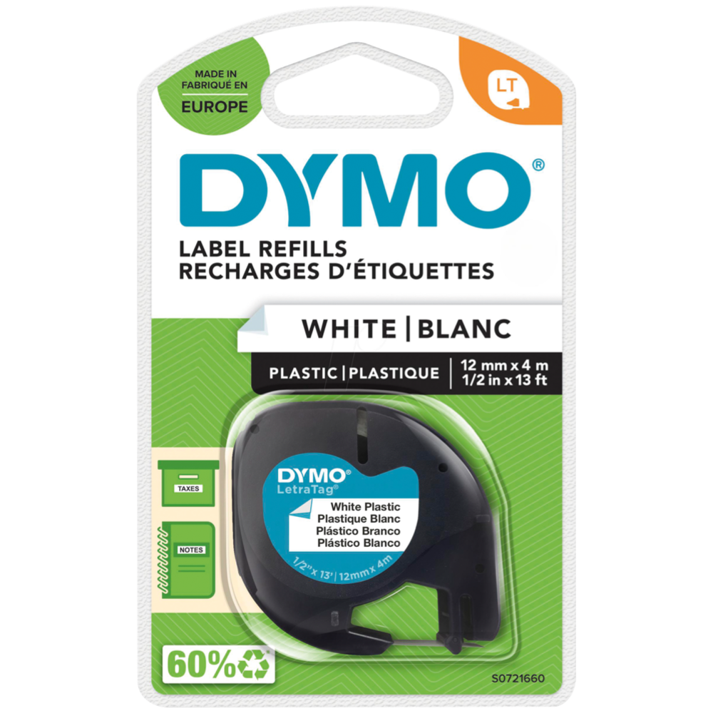 DYMO 12mm x 4m LetraTag Plastic Tape