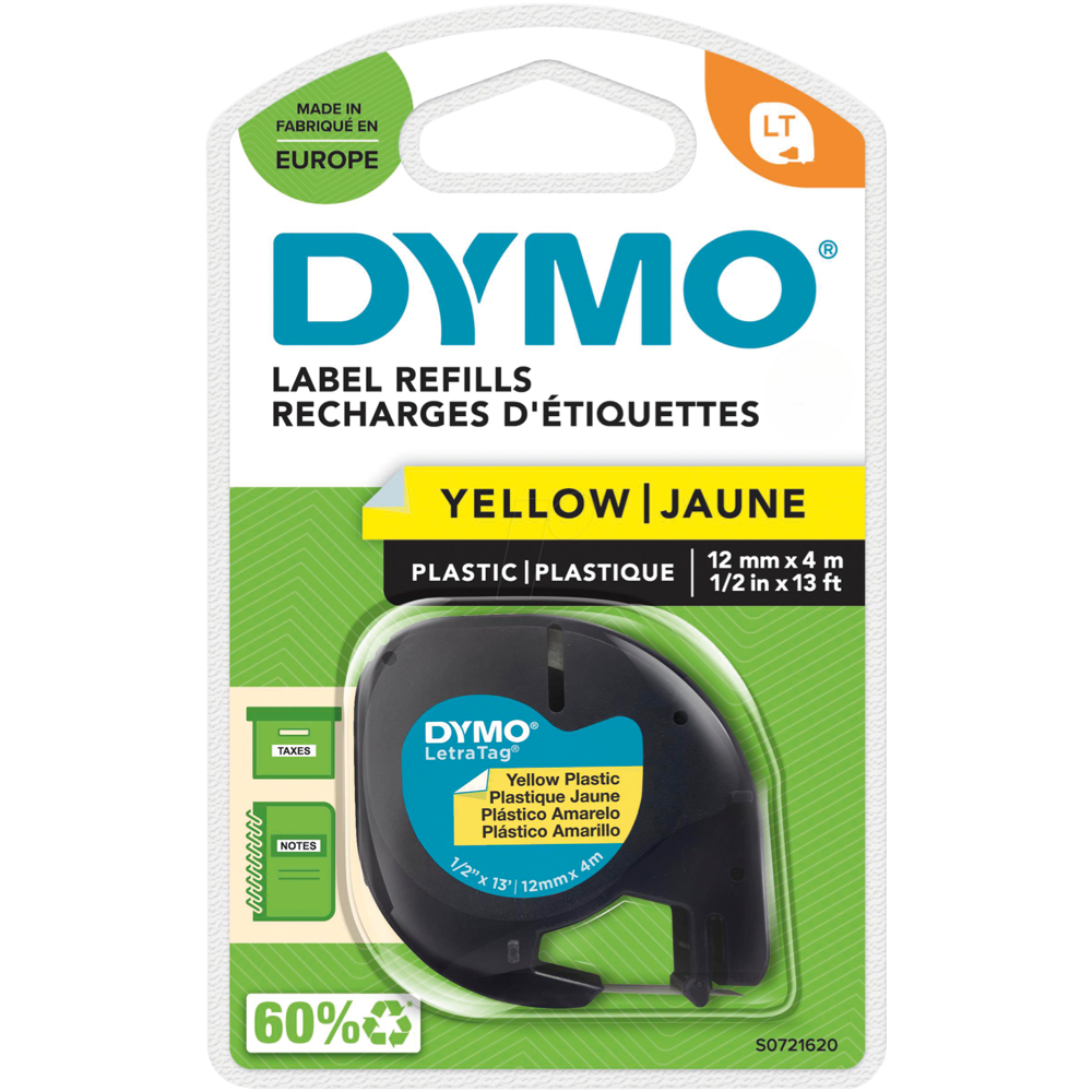 DYMO 12mm x 4m LetraTag Plastic Tape