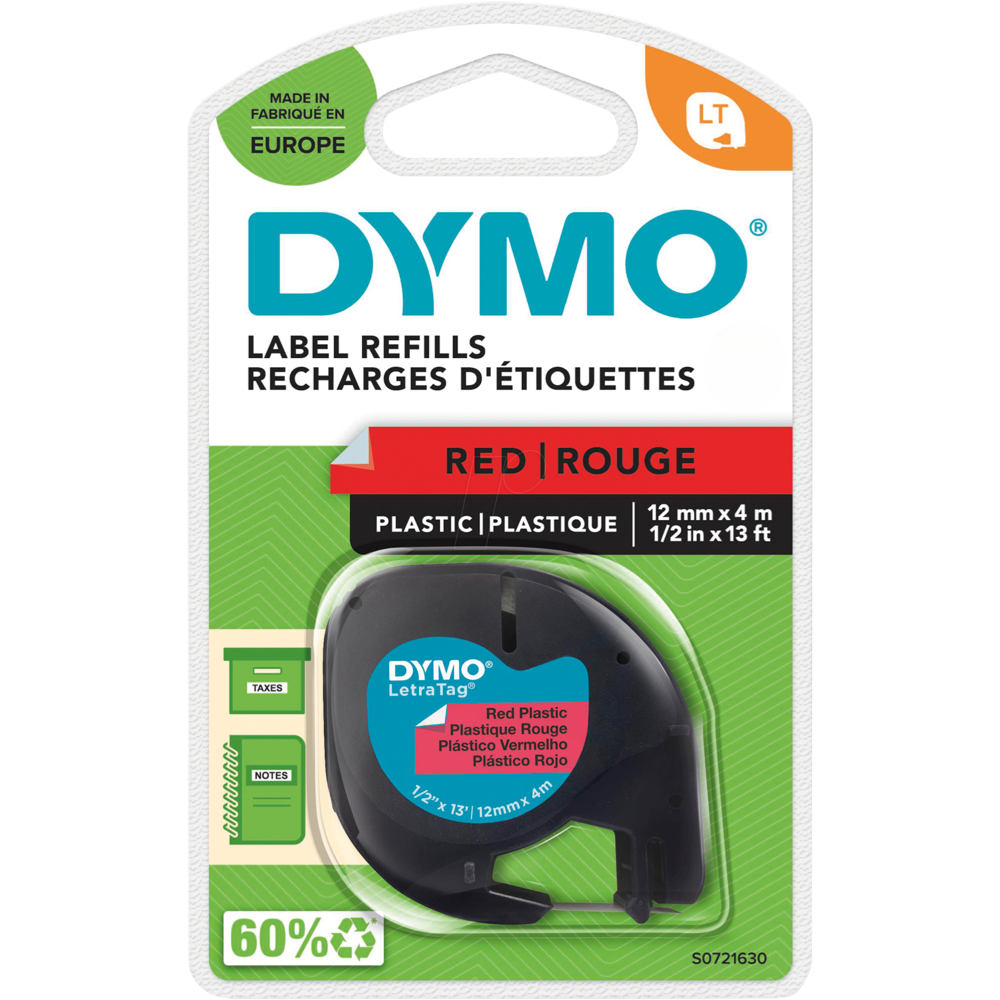 DYMO 12mm x 4m LetraTag Plastic Tape