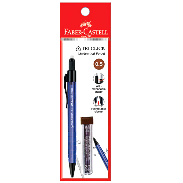 Faber-Castell 136002 Tri Click Mechanical Pencil 0.5mm (Free 1 tube Faber-Castell Pencil Lead)