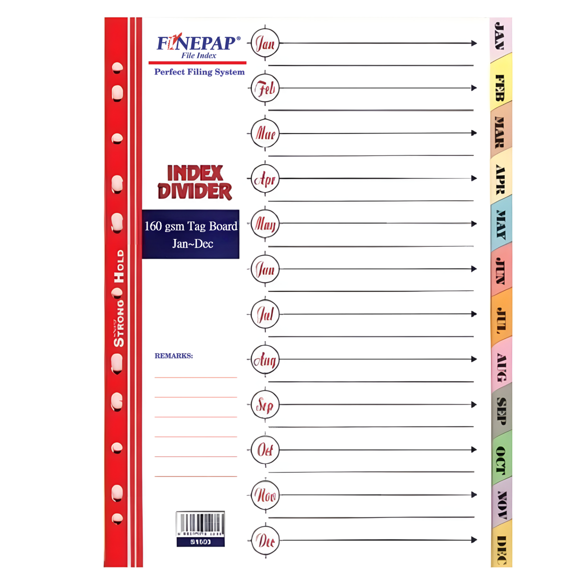 Finepap S1603 A4 12-Part Index Divider Month Jan-Dec (1SET/PKT)