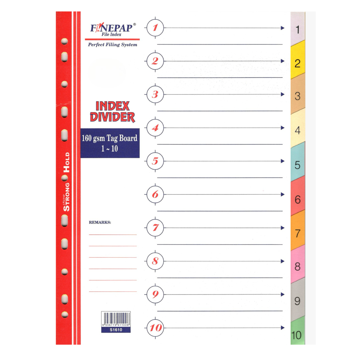 Finepap S1610 A4 Index Divider Numbering 1-10 (1SET/PKT)