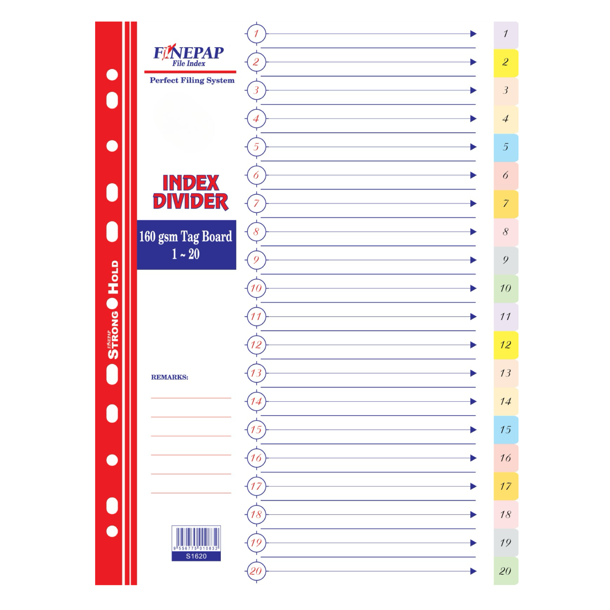 Finepap S1620 A4 Index Divider Numbering 1-20 (1SET/PKT)