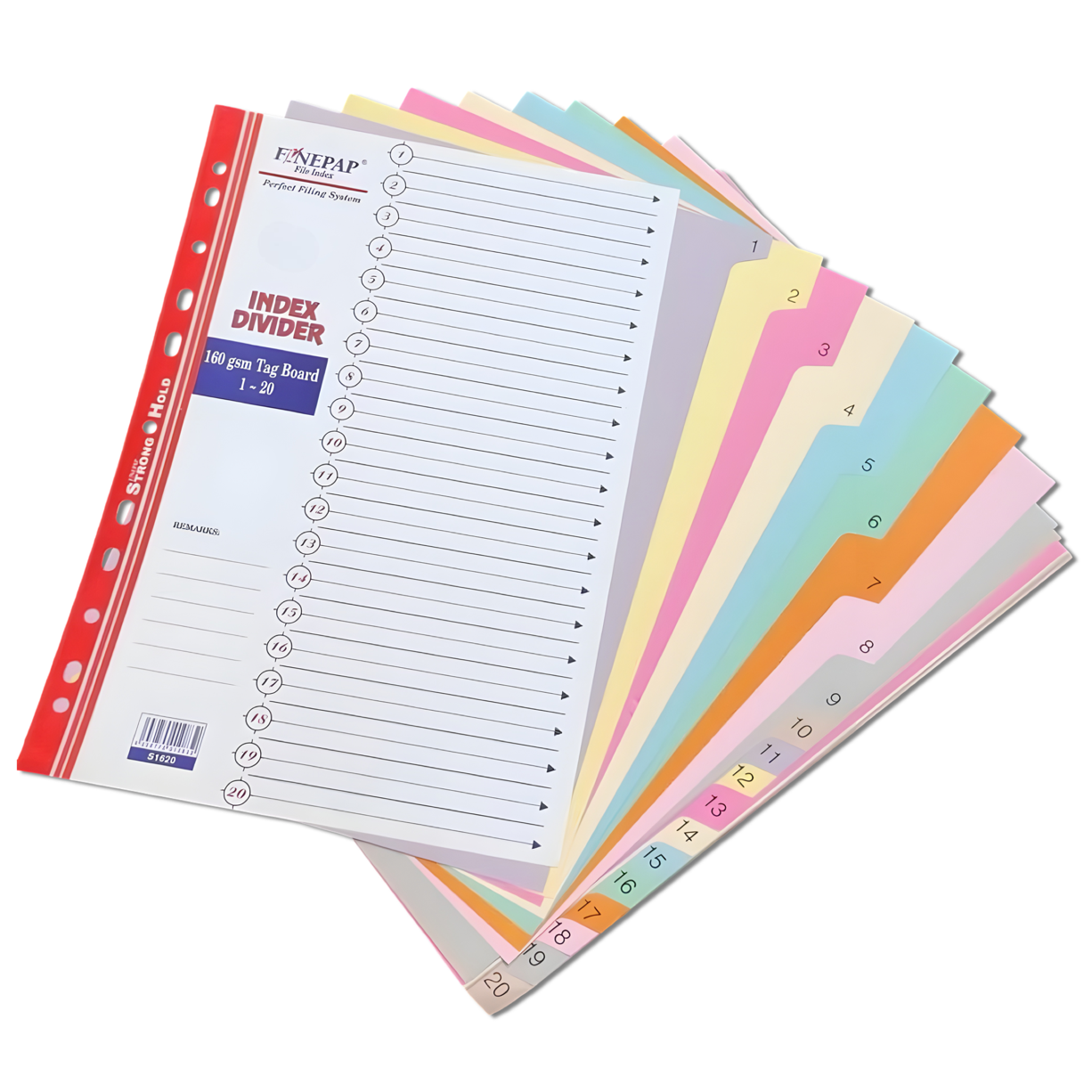 Finepap S1620 A4 Index Divider Numbering 1-20 (1SET/PKT)