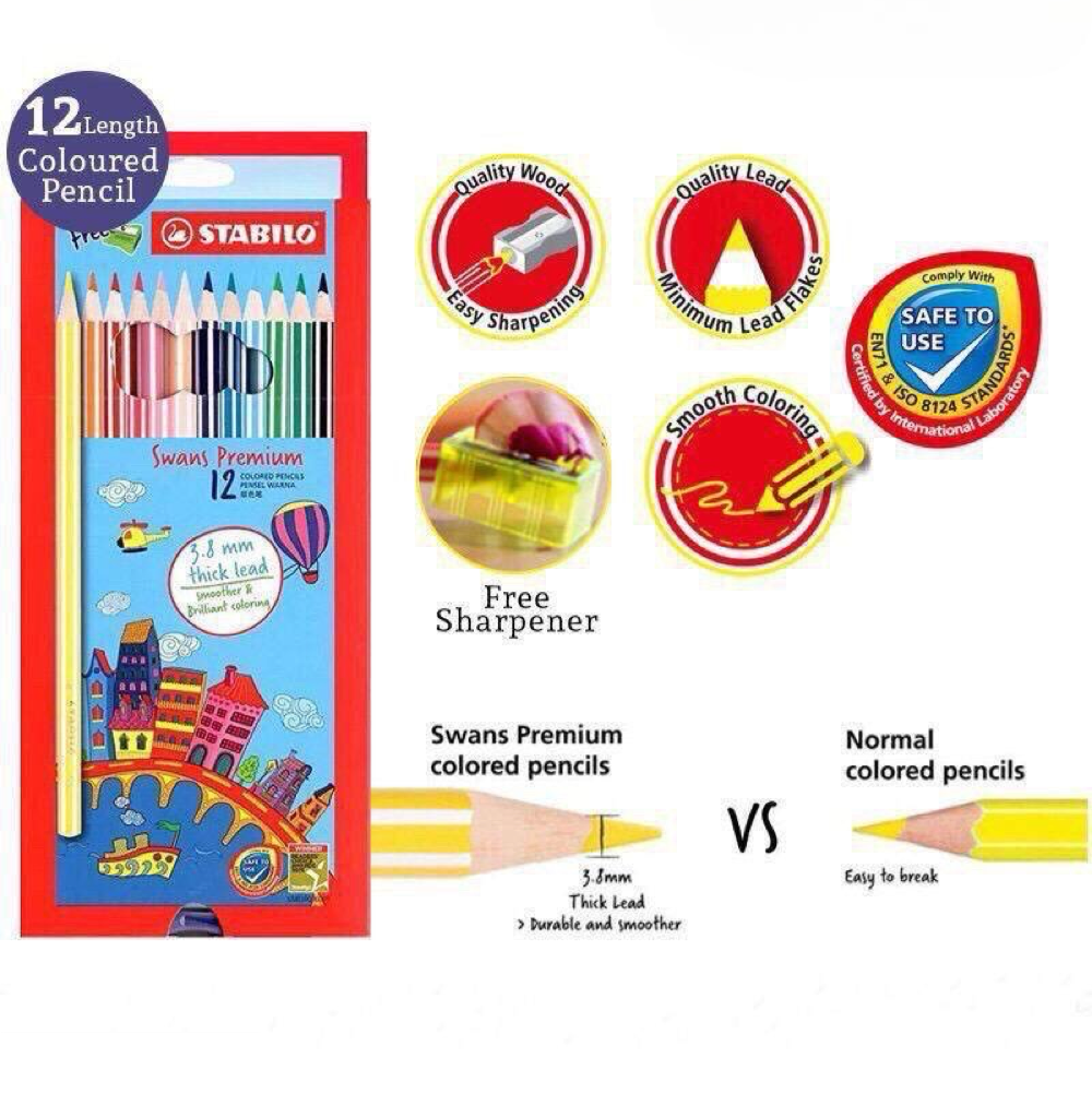 Stabilo Swans Premium Edition 1867B Colour Pencils - 12 Long