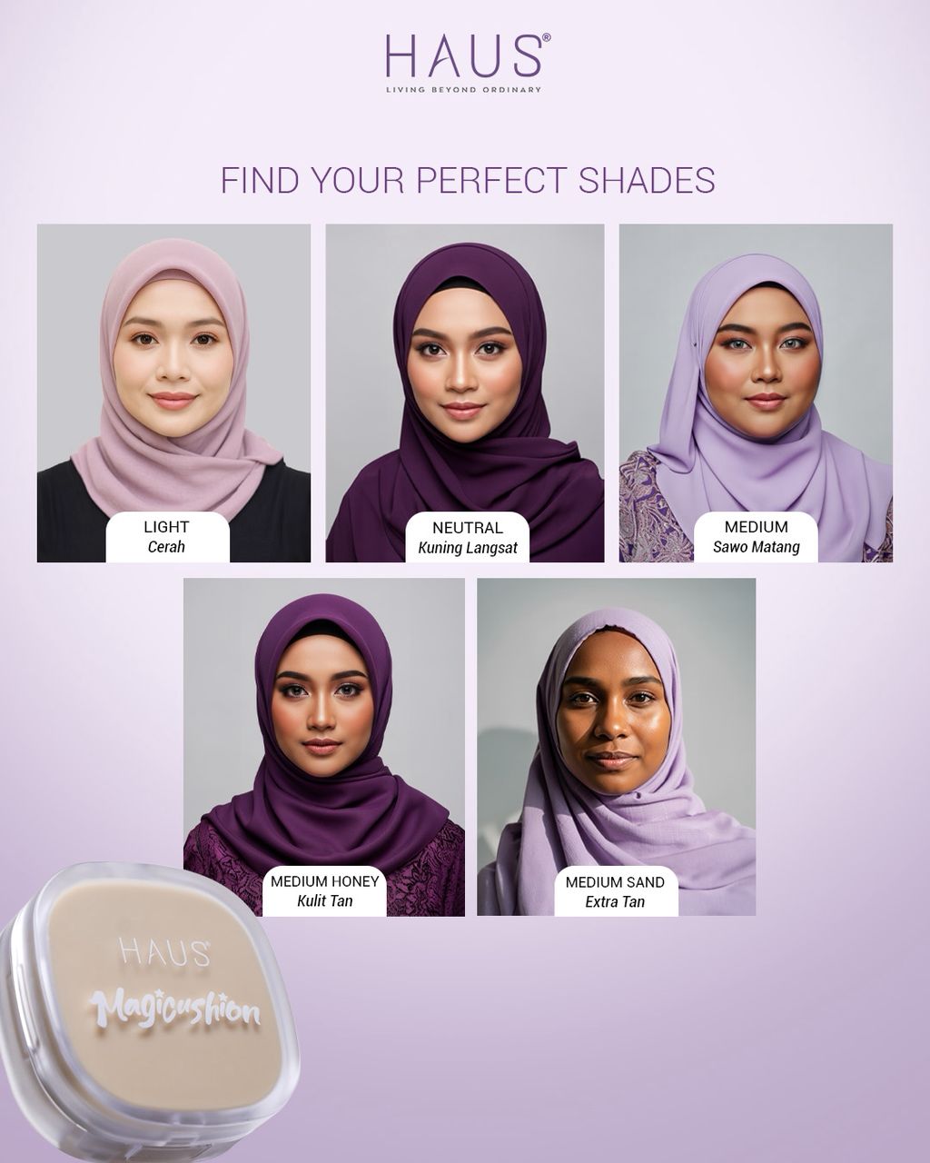 HAUS Cosmetics MagicDuo Foundation Cushion Powder - MagicPinky + MagiCushion | Full Coverage