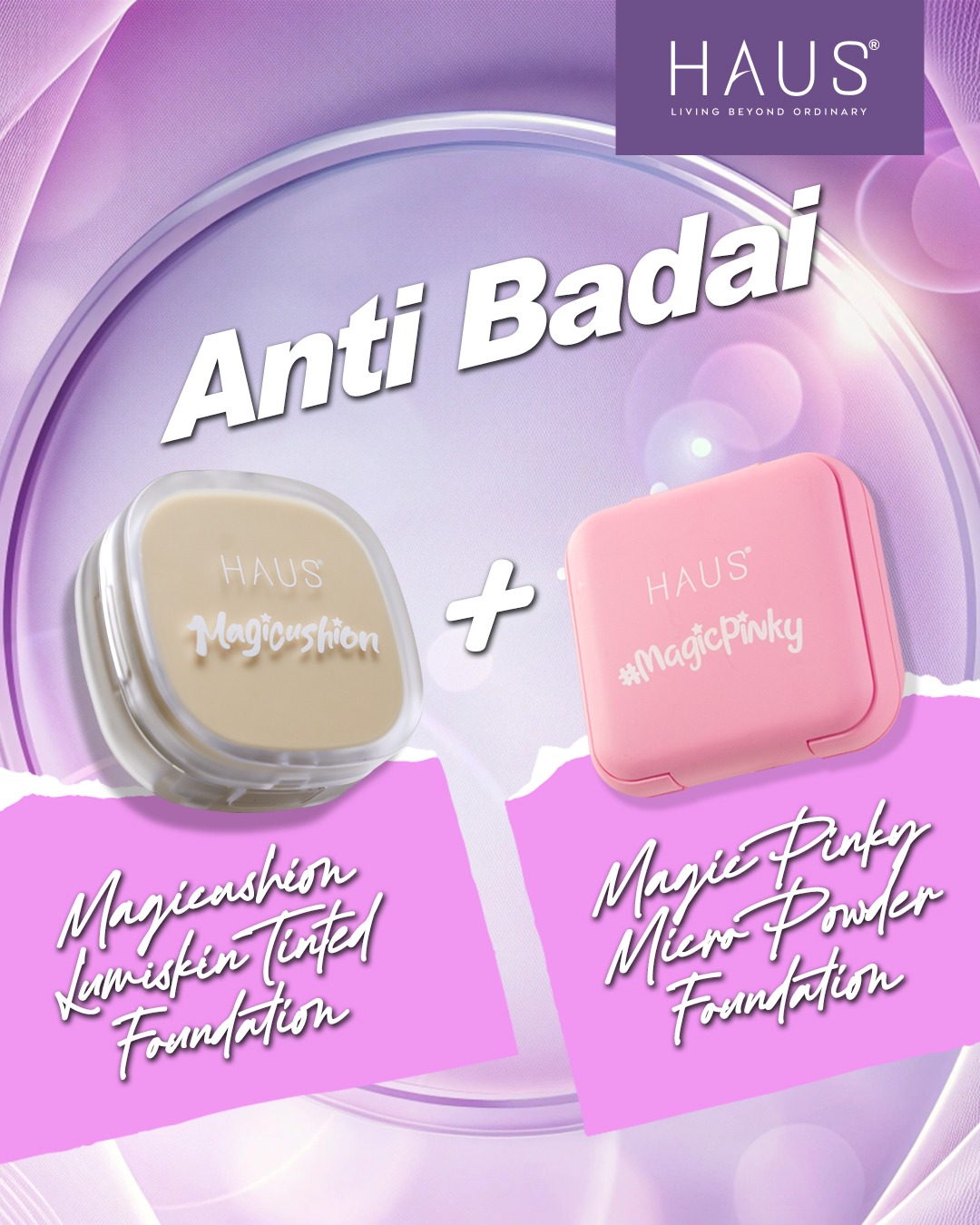 HAUS Cosmetics MagicDuo Foundation Cushion Powder - MagicPinky + MagiCushion | Full Coverage