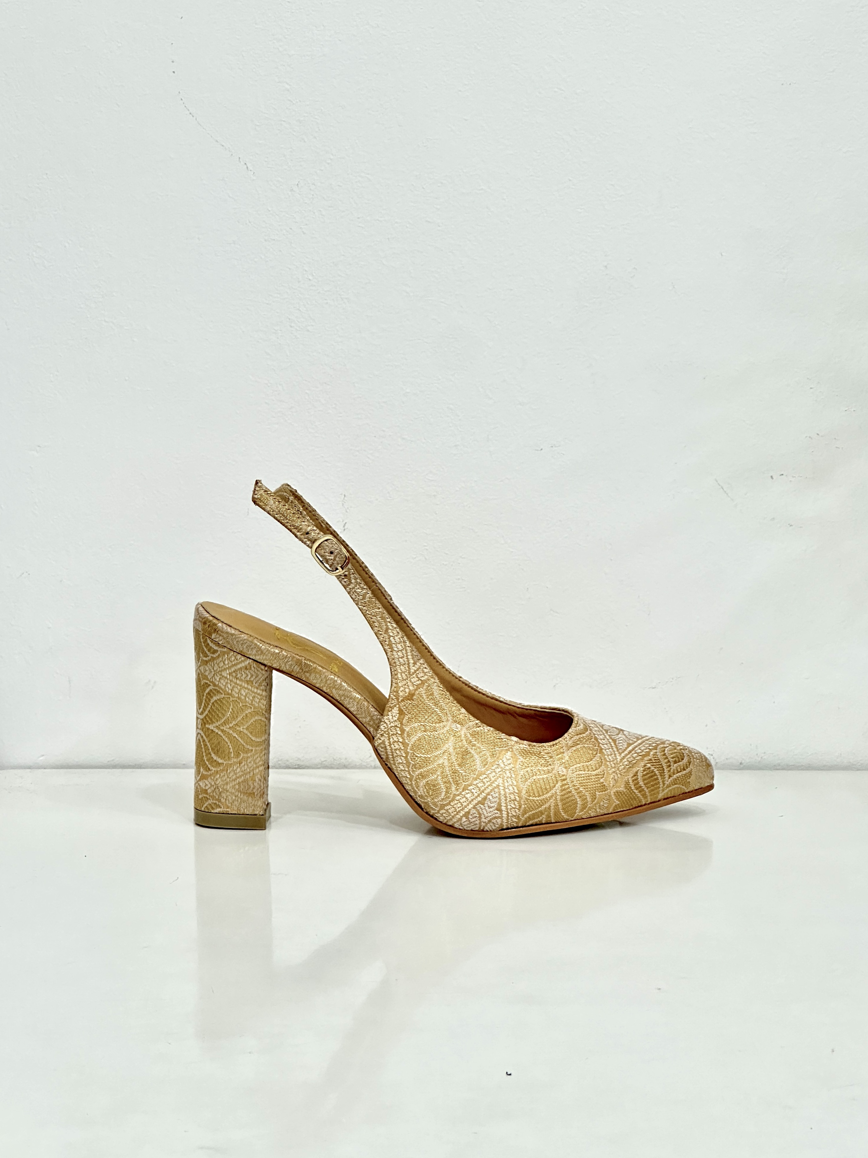 Bahria Songket Slingback Block Heel Pumps (LIMITED)