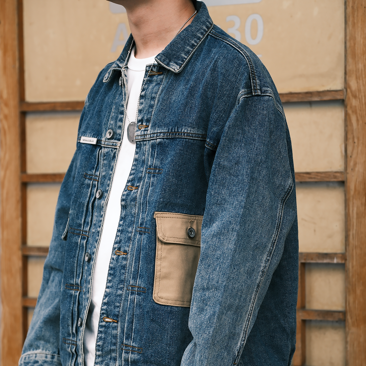 美式復古水洗牛仔夾克撞色口袋春秋外套-Retro's Wear
