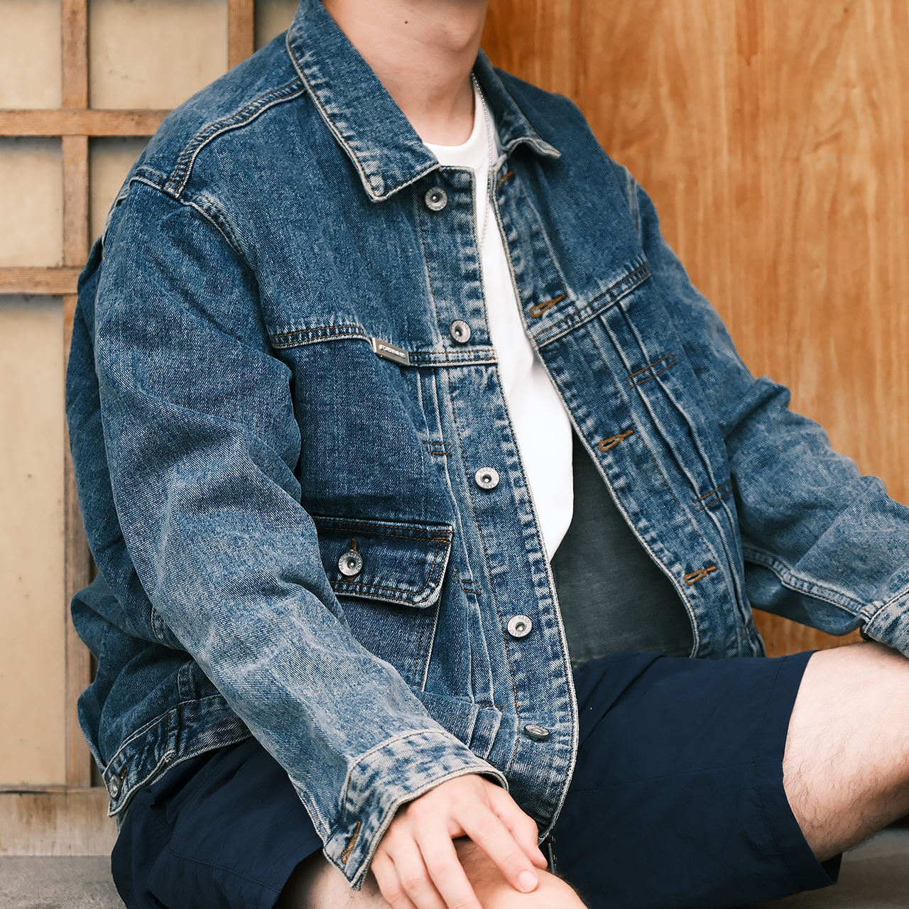 美式復古水洗牛仔夾克撞色口袋春秋外套-Retro's Wear