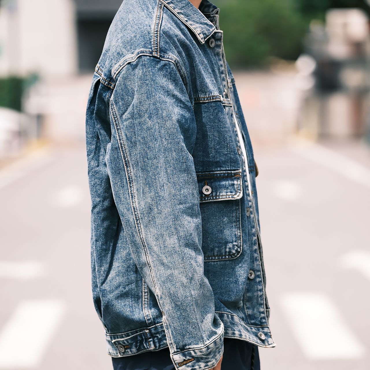 美式復古水洗牛仔夾克撞色口袋春秋外套-Retro's Wear