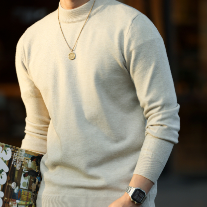 美式休閒自發熱半高領綿羊毛衫男修身保暖打底針織上衣