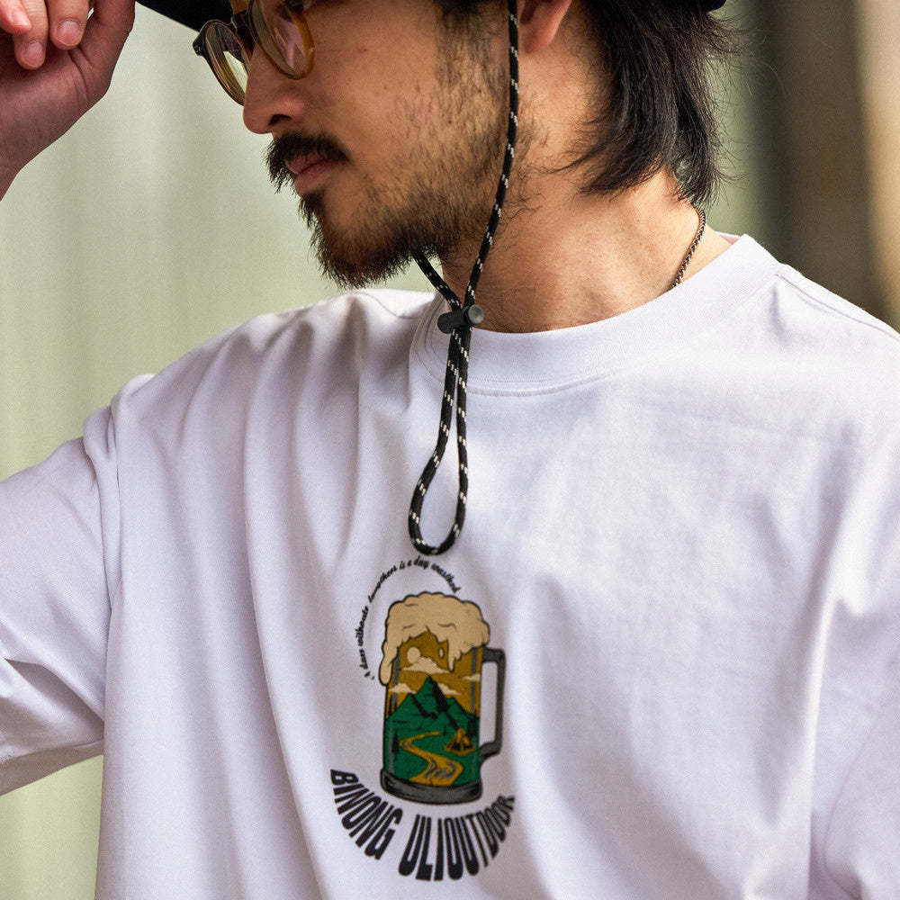 美式休閒230g水洗短袖T恤男寬鬆沙灘啤酒休閒圓領打底衫