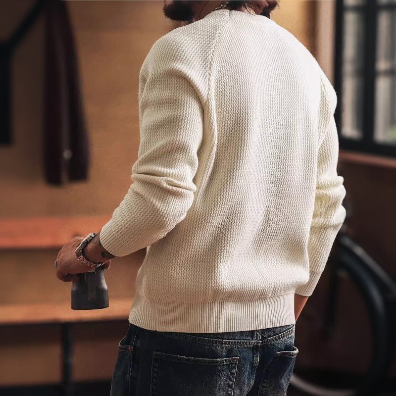 美式重磅7針粗線男士毛衣秋冬新款慵懶風針織打底衫男