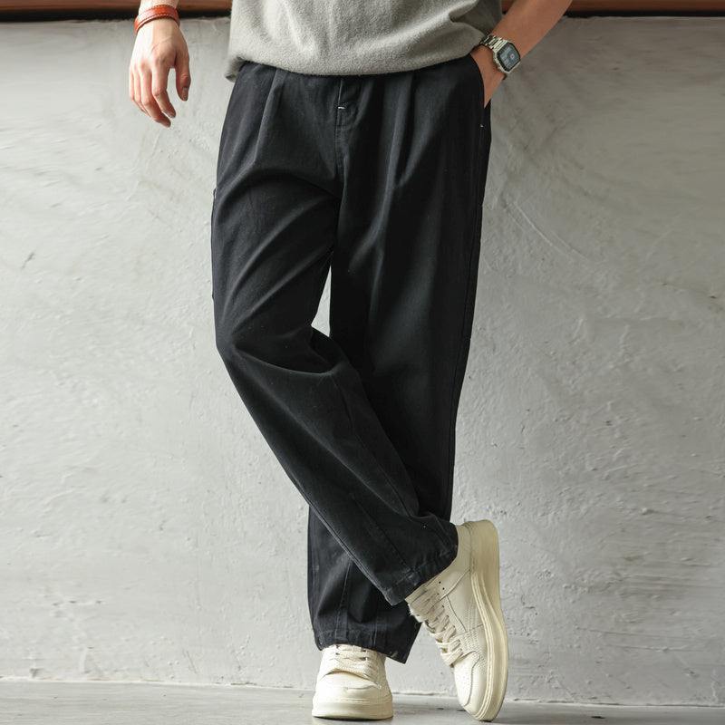 美式復古精梳棉工裝伐木褲男vintage寬鬆休閒百搭闊腿直筒褲-Retro's Wear