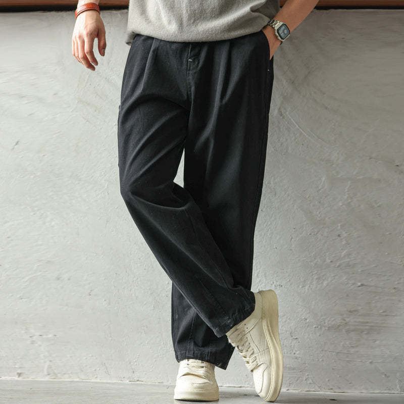 美式復古精梳棉工裝伐木褲男vintage寬鬆休閒百搭闊腿直筒褲-Retro's Wear