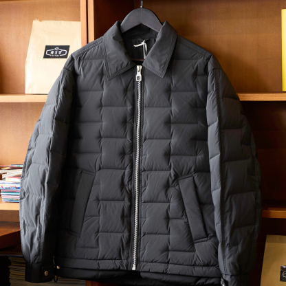 90白鴨絨格子輕薄翻領羽絨服男2025冬季新款寬鬆保暖羽絨夾克外套