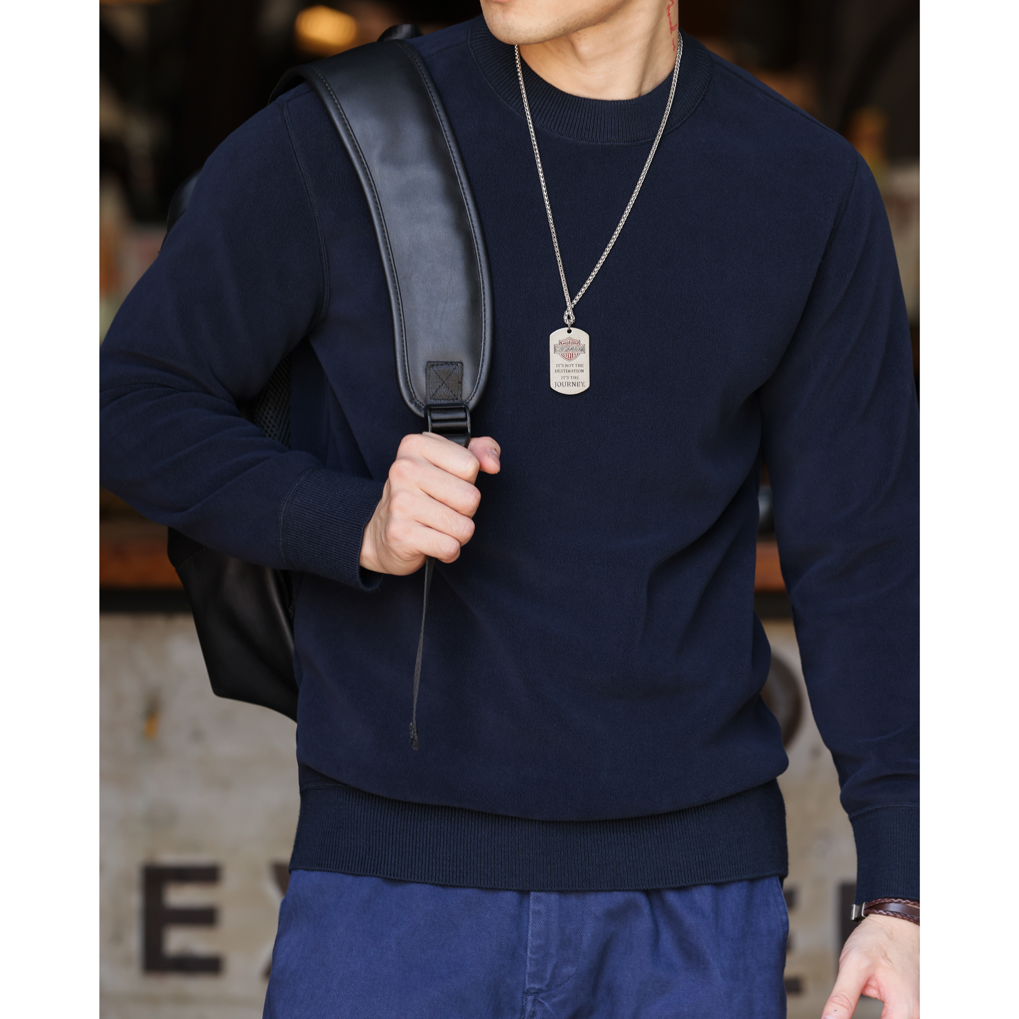 雙面奧粒絨保暖圓領衛衣男美式休閒加絨抗皺打底上衣冬