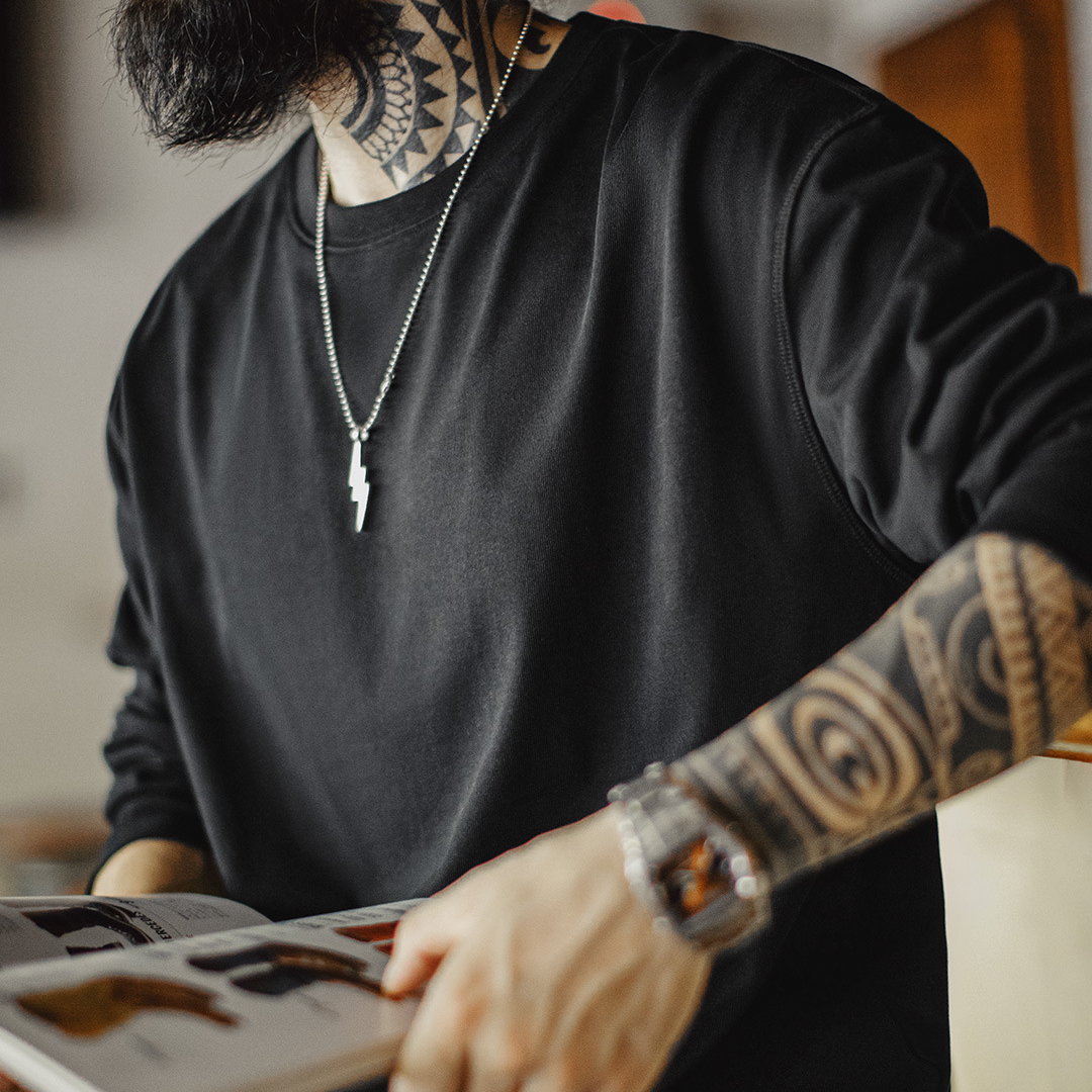 新疆純棉長袖T恤純色內搭打底白色重磅高克重體恤男秋季