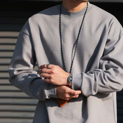 日系休閒300g重磅小領口長袖T恤男cleanfit復古抗皺TEE