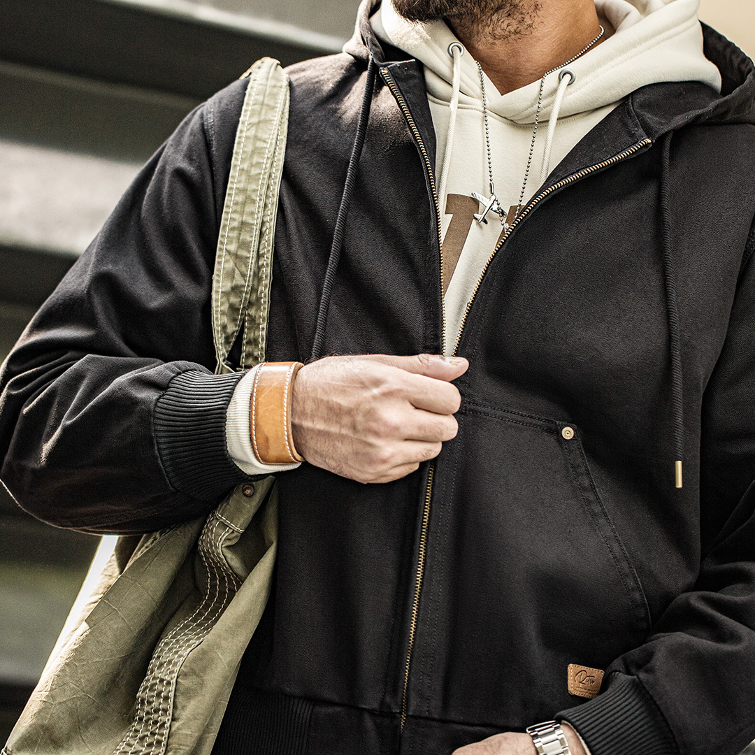 美式復古連帽夾克重磅帆布阿美咔嘰j130短款外套男秋-Retro's Wear