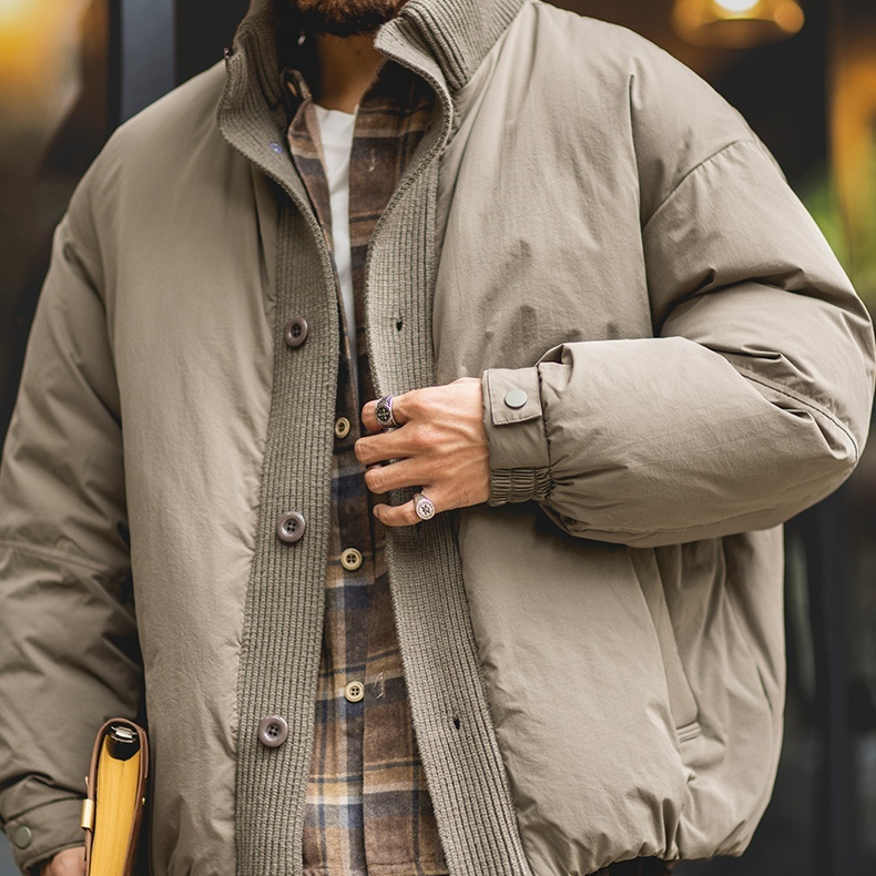 90白鴨絨工裝立領羽絨服男2025冬季新款寬鬆加厚保暖針織拼接外套