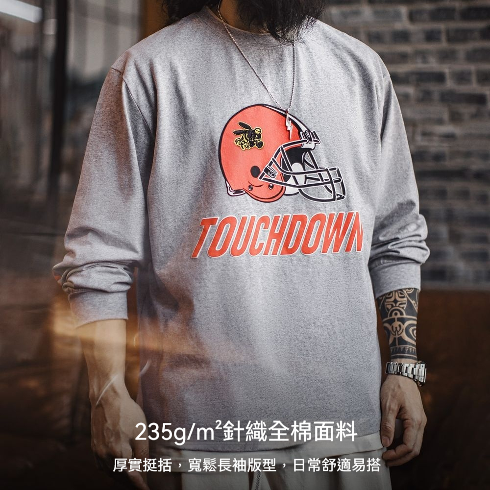 美式復古刺繡印花長袖T恤灰色圓領套頭落肩衛衣外套男夏