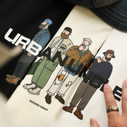 美式休閒趣味人物印花T恤男夏季街頭220g雙面棉短袖體恤