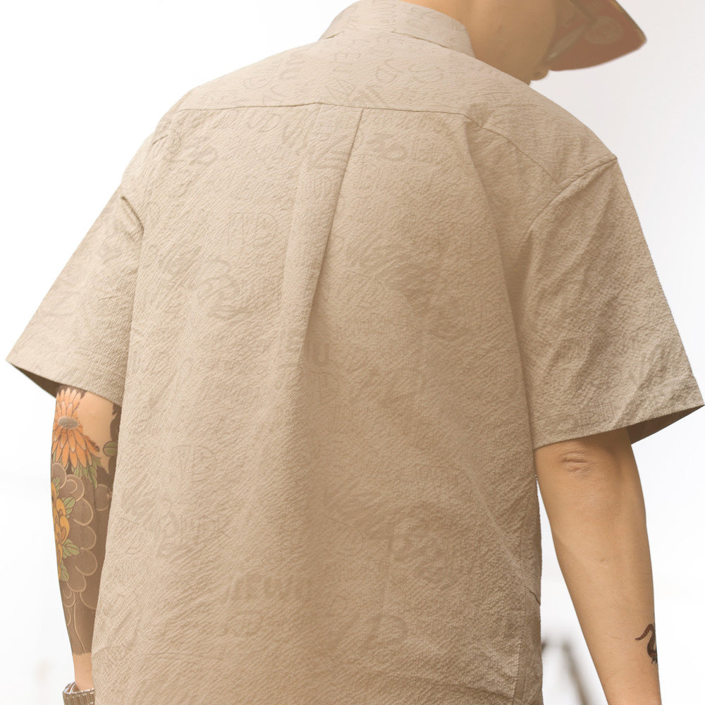 美式休閒夏威夷短袖襯衫男滿印提花雅痞復古疊穿襯衣