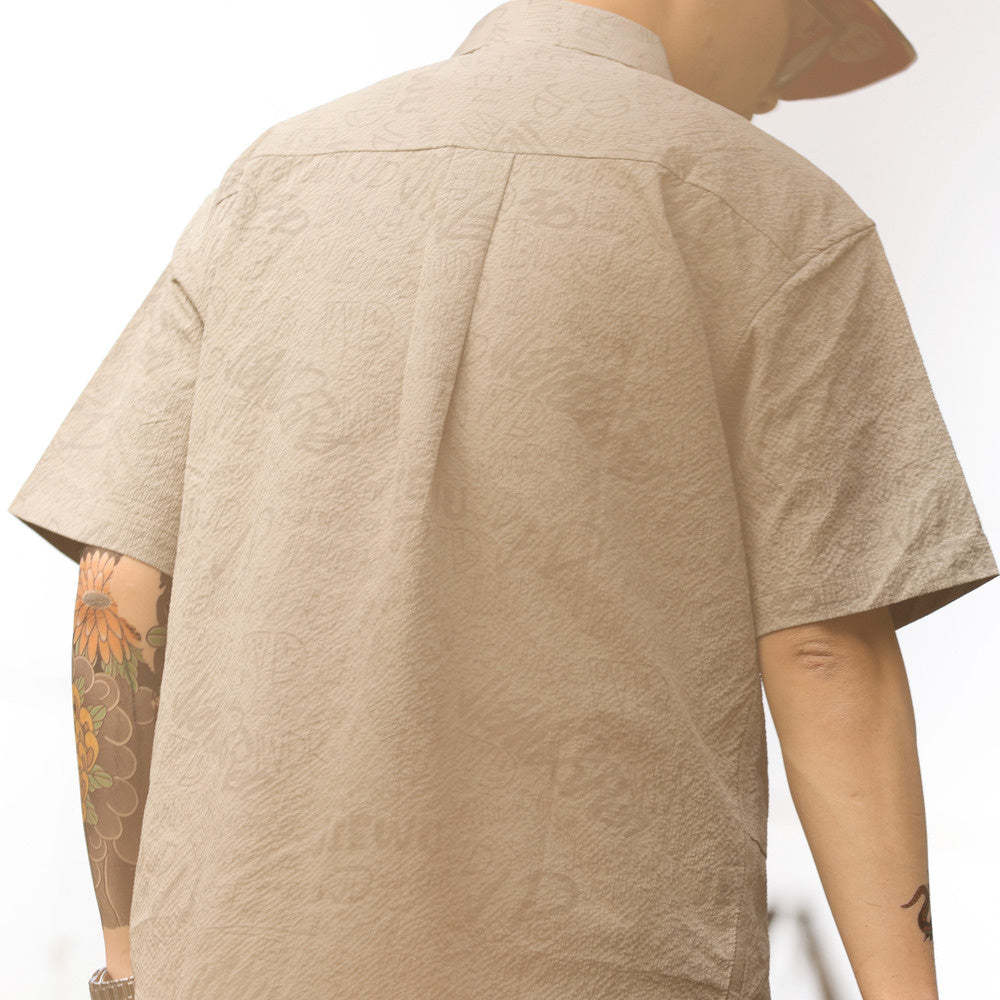 美式休閒夏威夷短袖襯衫男滿印提花雅痞復古疊穿襯衣