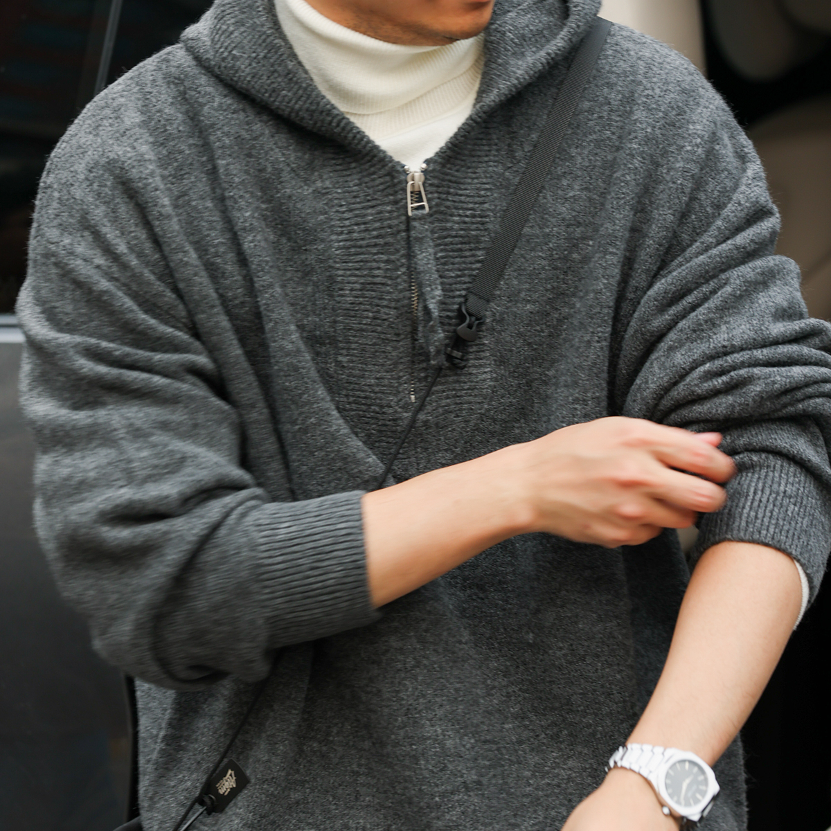 美式半拉鍊連帽毛衣外套男慵懶風750g重磅保暖針織帽衫