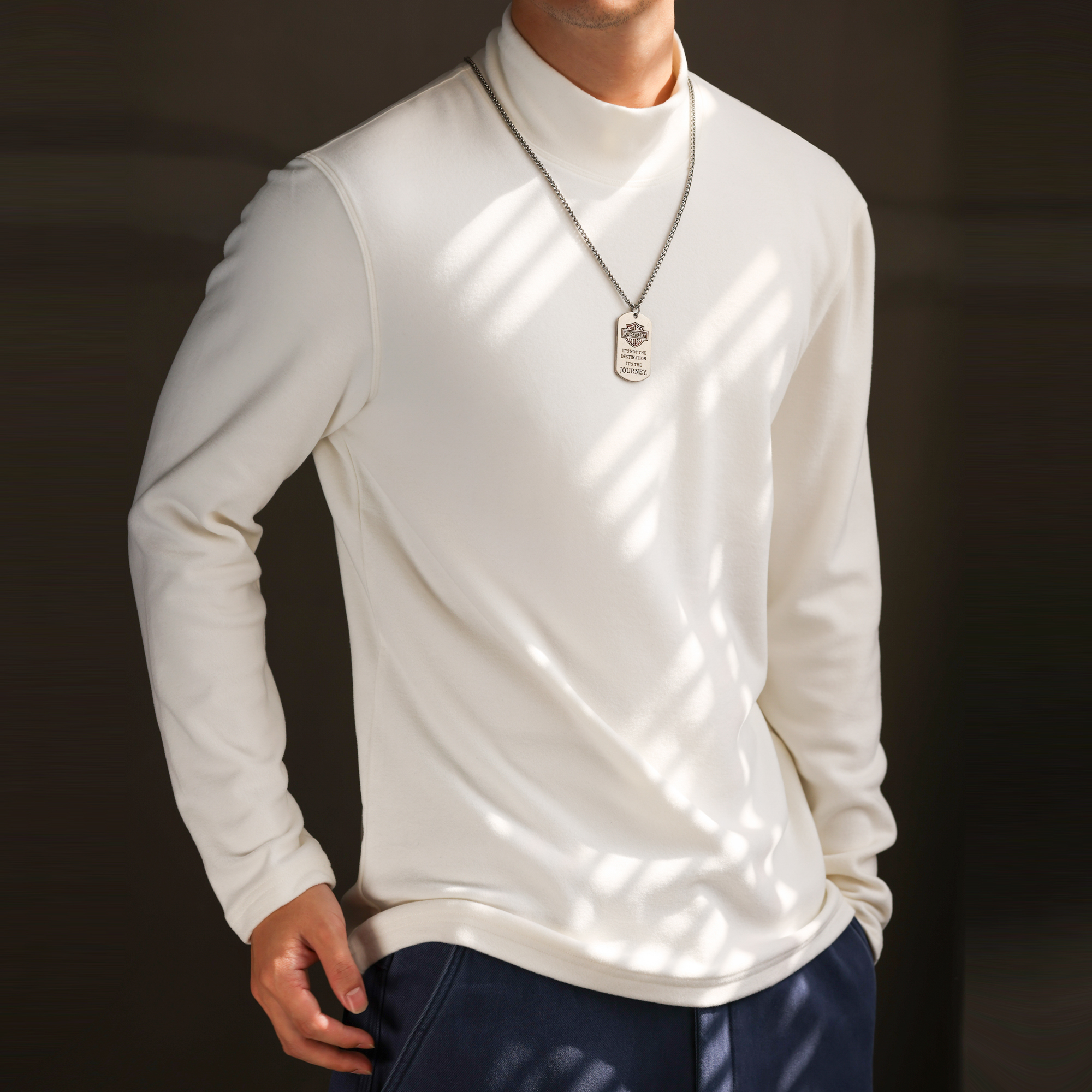 雙面一體絨半高領打底衫男300g重磅保暖抗靜電長袖T恤