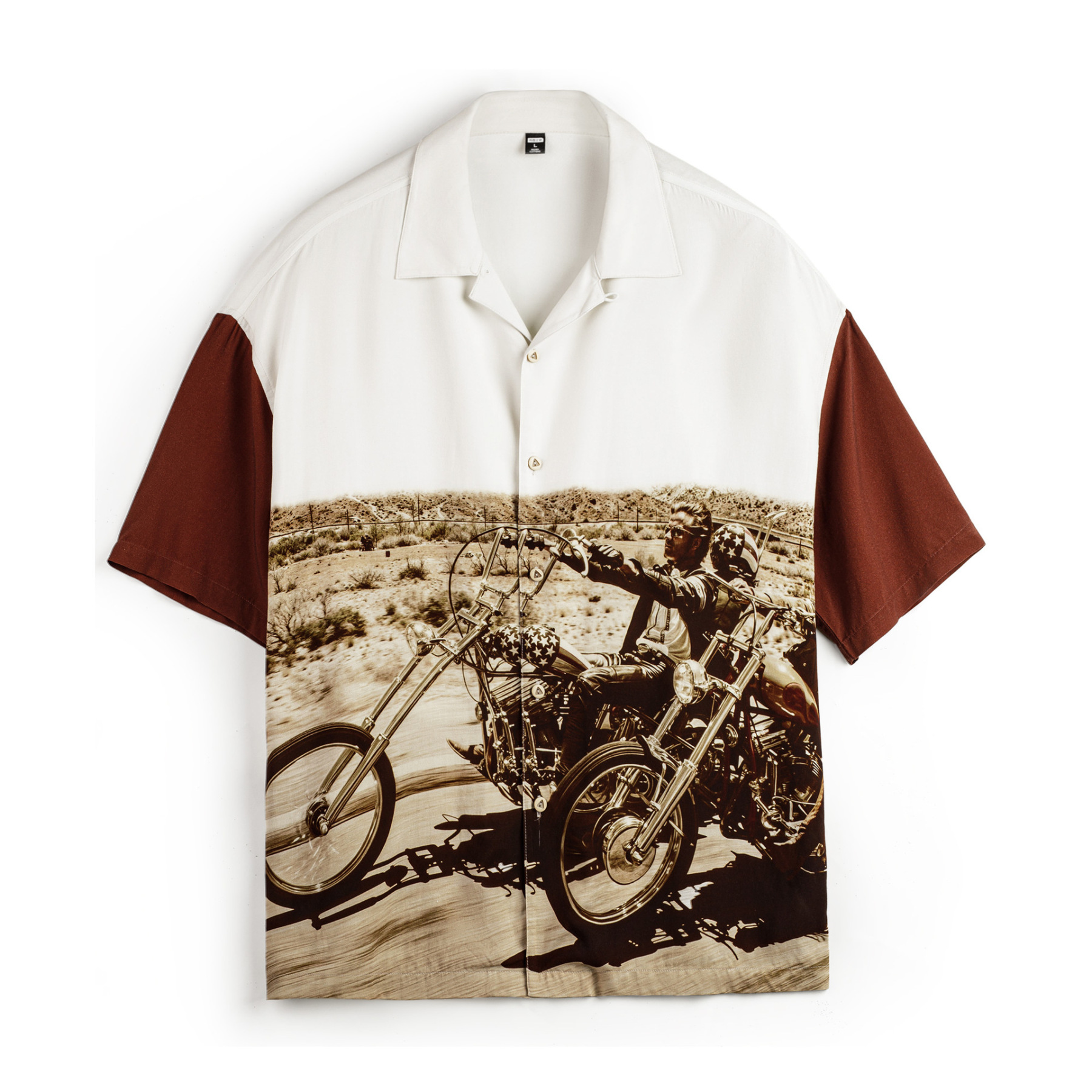 美式復古撞色古巴領襯衫垂感滿印花襯衣薄款短袖外套男夏