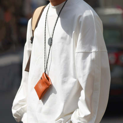 日系290g重磅長袖T恤男線條拼接袖籠寬鬆純色圓領休閒打底衫-Retro's Wear