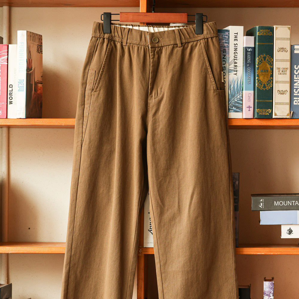 美式休閒墜感直筒休閒褲子男大碼簡約Vintage工裝純棉長褲秋-Retro's Wear