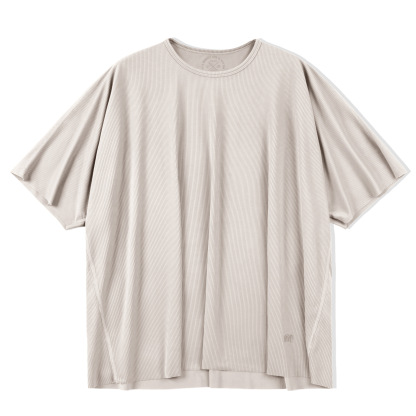 美式休閒二本針科技冰薄短袖豎紋坑條透氣寬鬆T恤男夏季-Retro's Wear