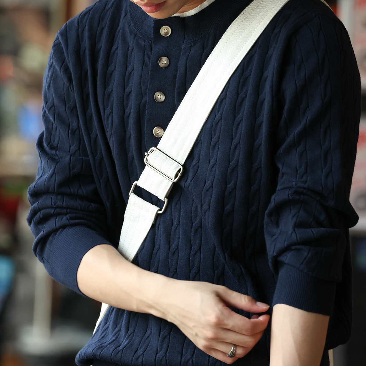 美式休閒假兩件亨利領毛衣男12針麻花紋理羊毛混紡針織衫