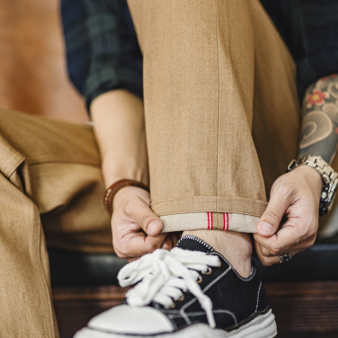 美式復古西部牛仔褲卡其棕色直筒黃石赤耳原牛休閒褲男秋