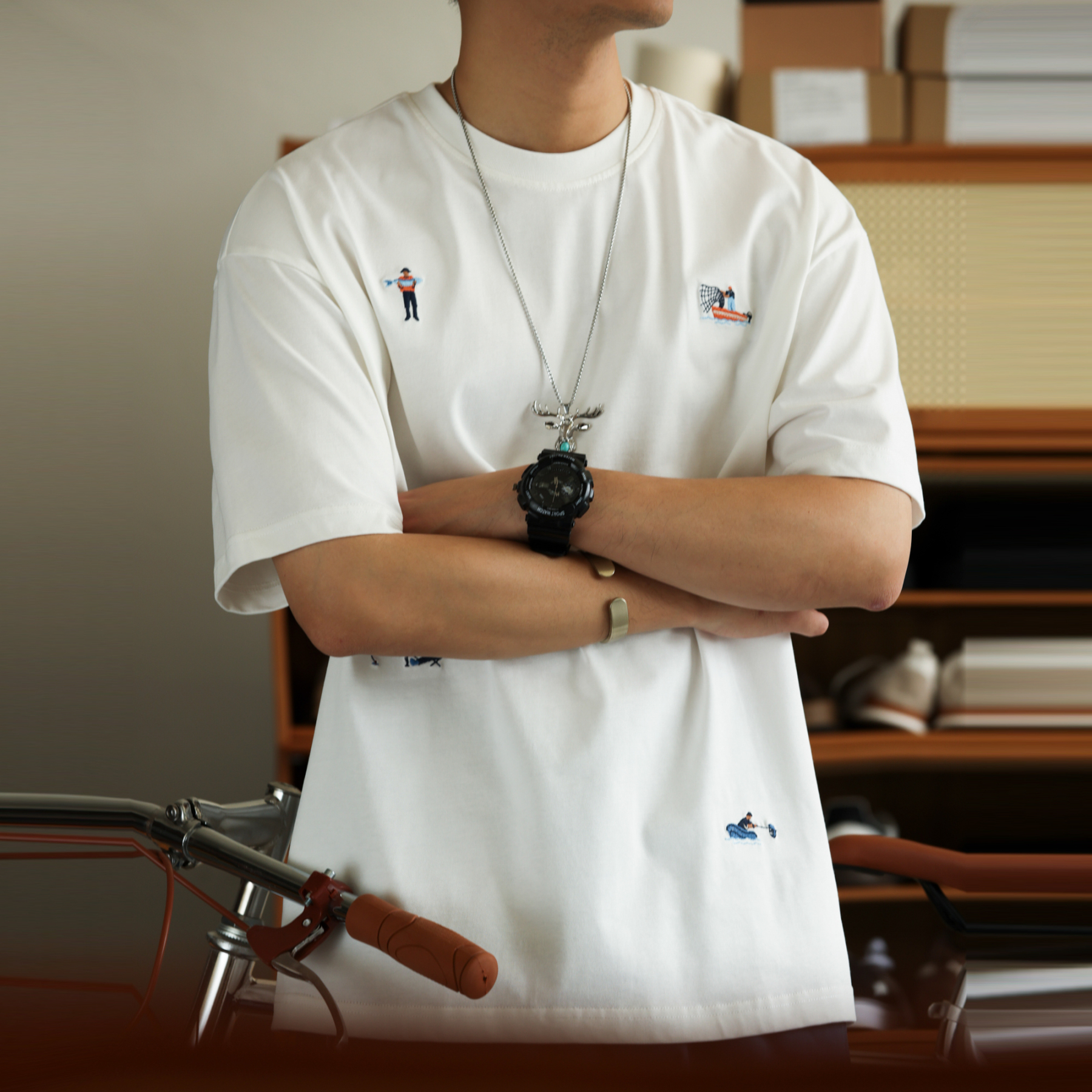 新疆長絨棉趣味小刺繡短袖T恤男260g凉感純棉圓領打底衫