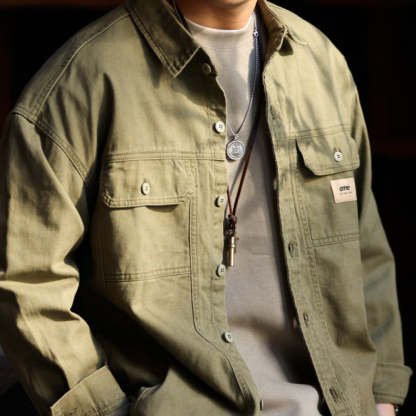 美式復古工裝男士長袖襯衫外套純棉重磅疊穿獵裝襯衣夾克秋-Retro's Wear